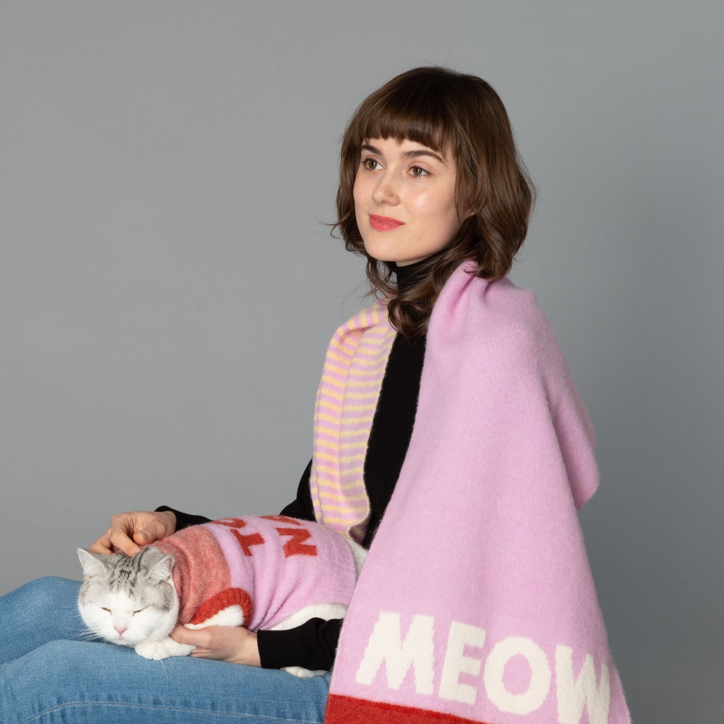 CAT-Sophy Series "MEOW" Theme Alpaca & Mohair Scarf for Human