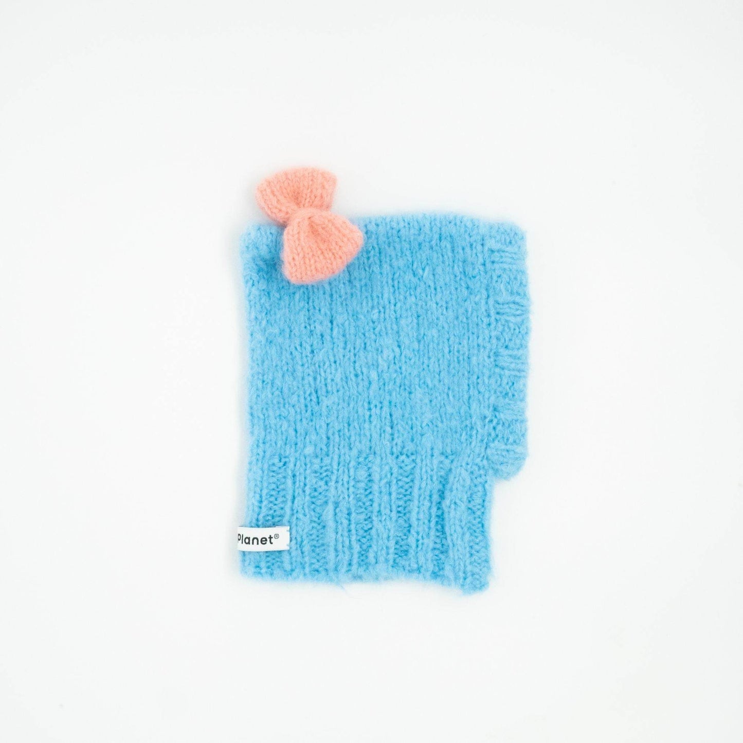 Pawsome Granny Gang Series Handcraft Fashion "MOCHI BONBON" Wool Knit Beanie Sky Blue Beanie + Salmon Pink Bow