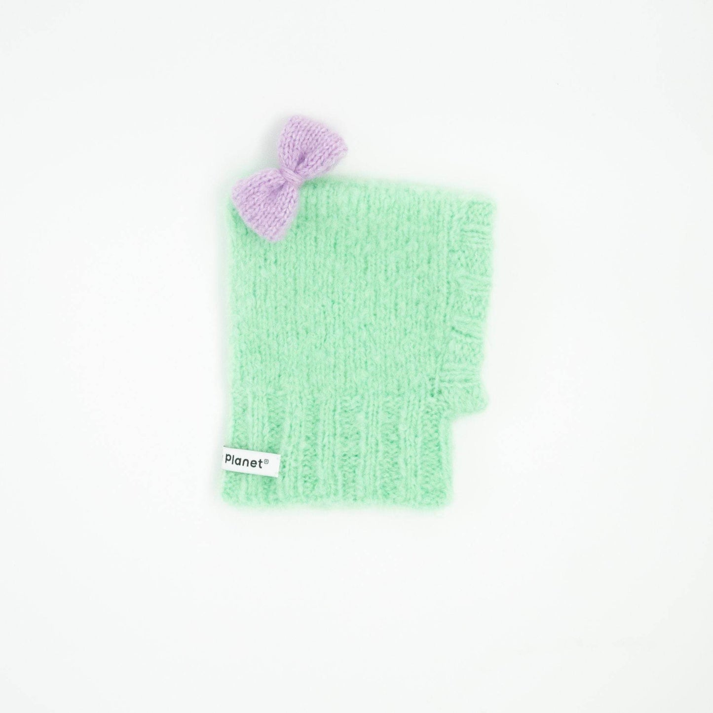 Pawsome Granny Gang Series Handcraft Fashion "MOCHI BONBON" Wool Knit Beanie Mint Green Beanie + Lilac Bow