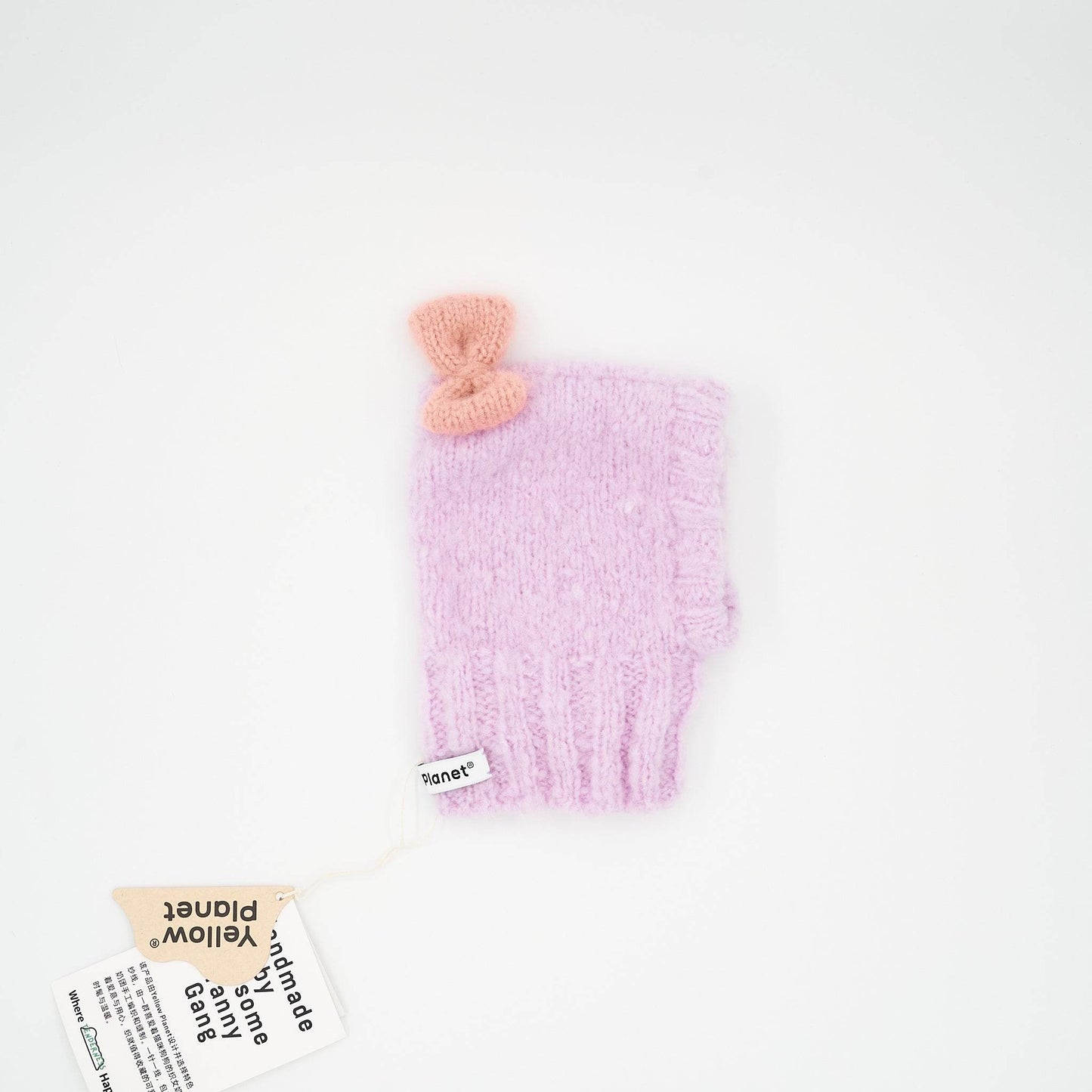 Pawsome Granny Gang Series Handcraft Fashion "MOCHI BONBON" Wool Knit Beanie Lavender Beanie + Salmon Pink Bow