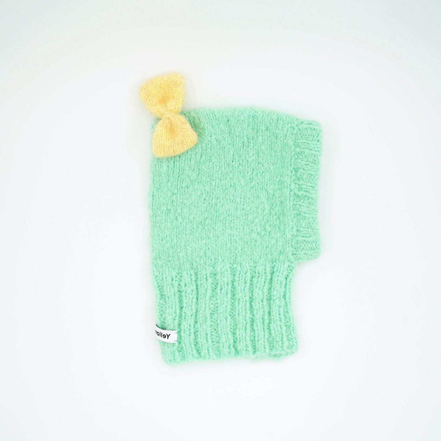 Pawsome Granny Gang Series Handcraft Fashion "MOCHI BONBON" Wool Knit Beanie Mint Green Beanie + Warm Yellow Bow