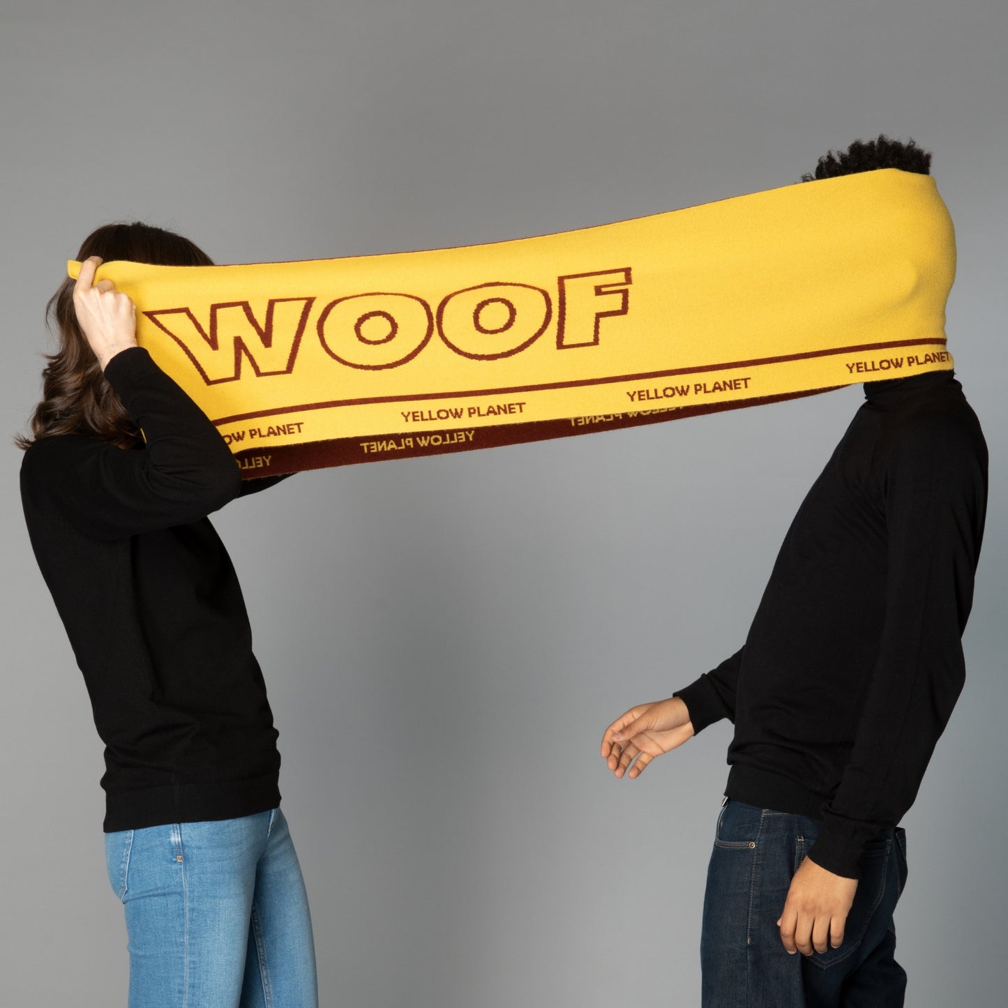 DOG-Sophy Series "WOOF" Theme Cashmere & Wool Reversible Two-Tone Scarf for Human Brown Yellow Reversible Two-Tone F