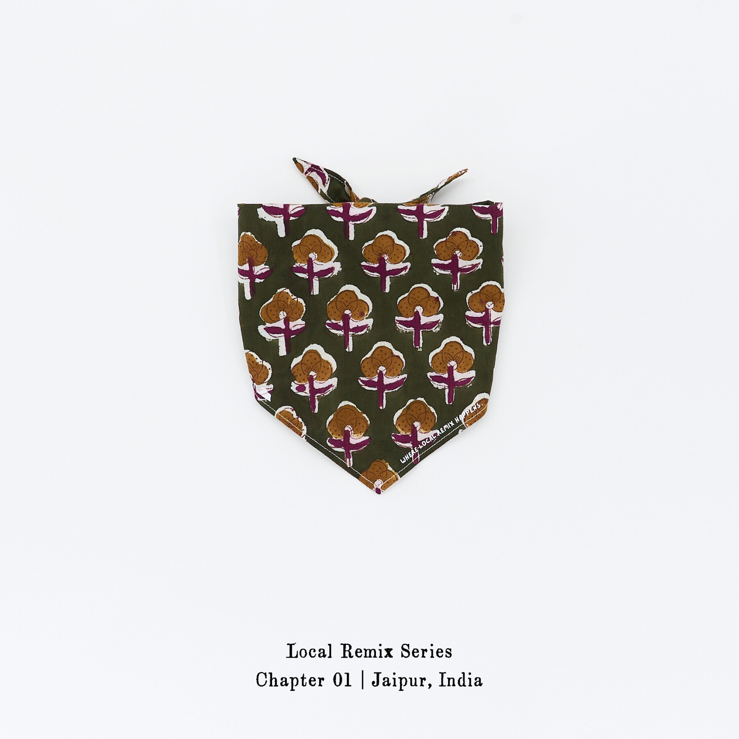 Yellow Planet® Local Remix Triangle Bandana Vol. 2 in Olive_Harmony, hand block printed cotton from Jaipur, product image on white background.