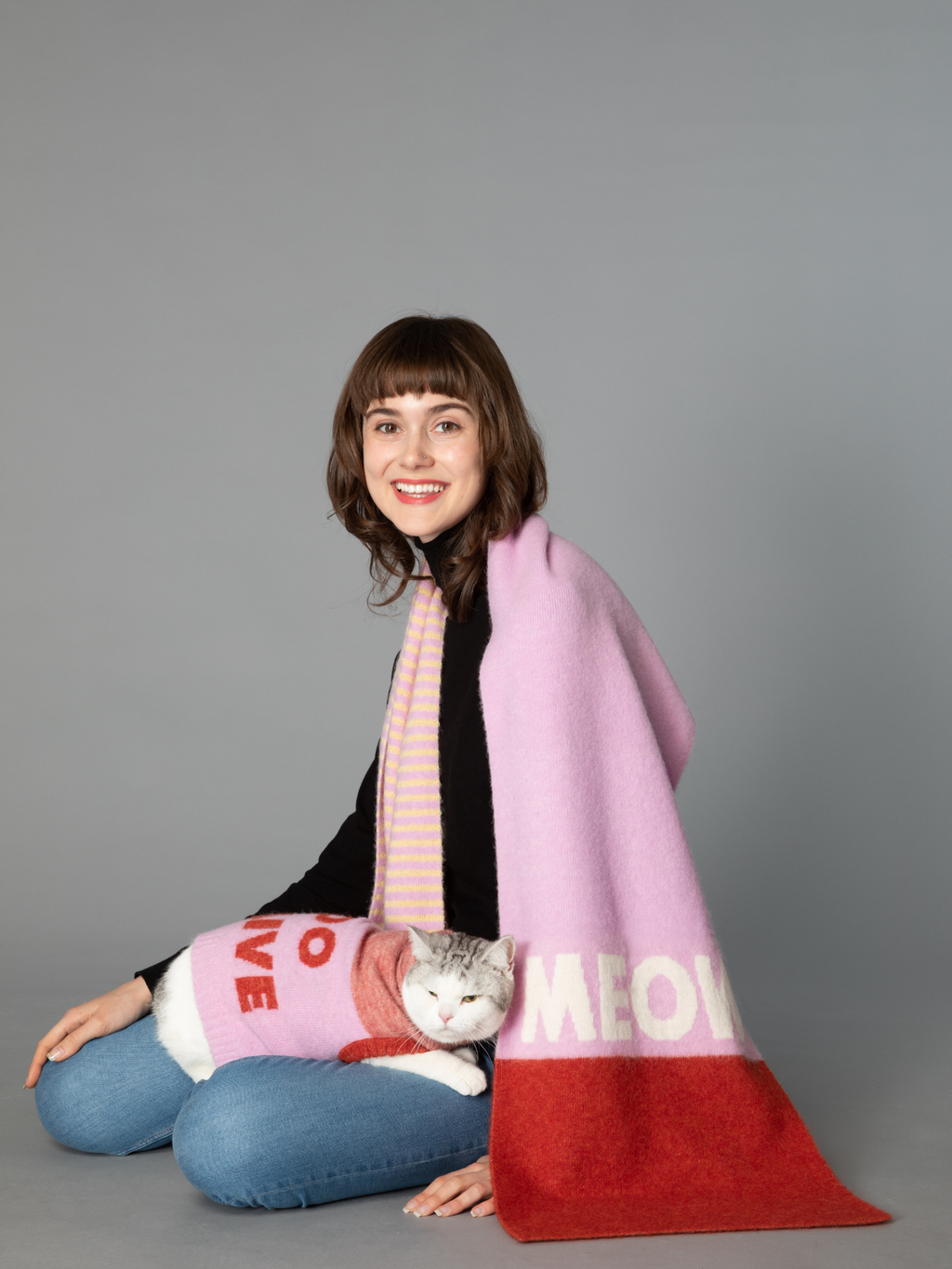 CAT-Sophy Series "MEOW" Theme Alpaca & Mohair Scarf for Human