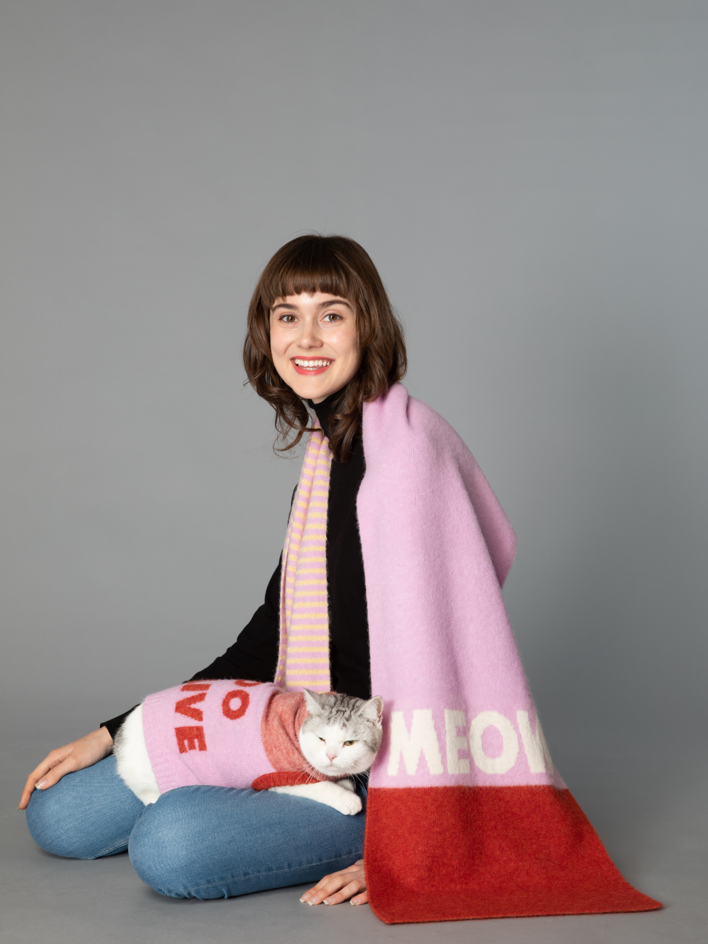 CAT-Sophy Series "MEOW" Theme Alpaca & Mohair Scarf for Human