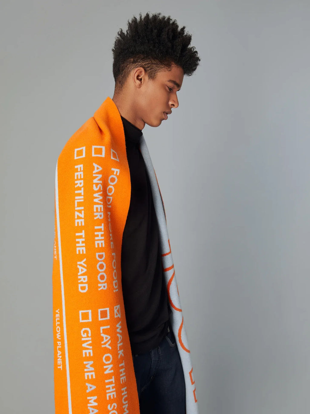 DOG-Sophy Series "WOOF" Theme Wool Reversible Two-Tone Scarf for Human - Yellow Planet