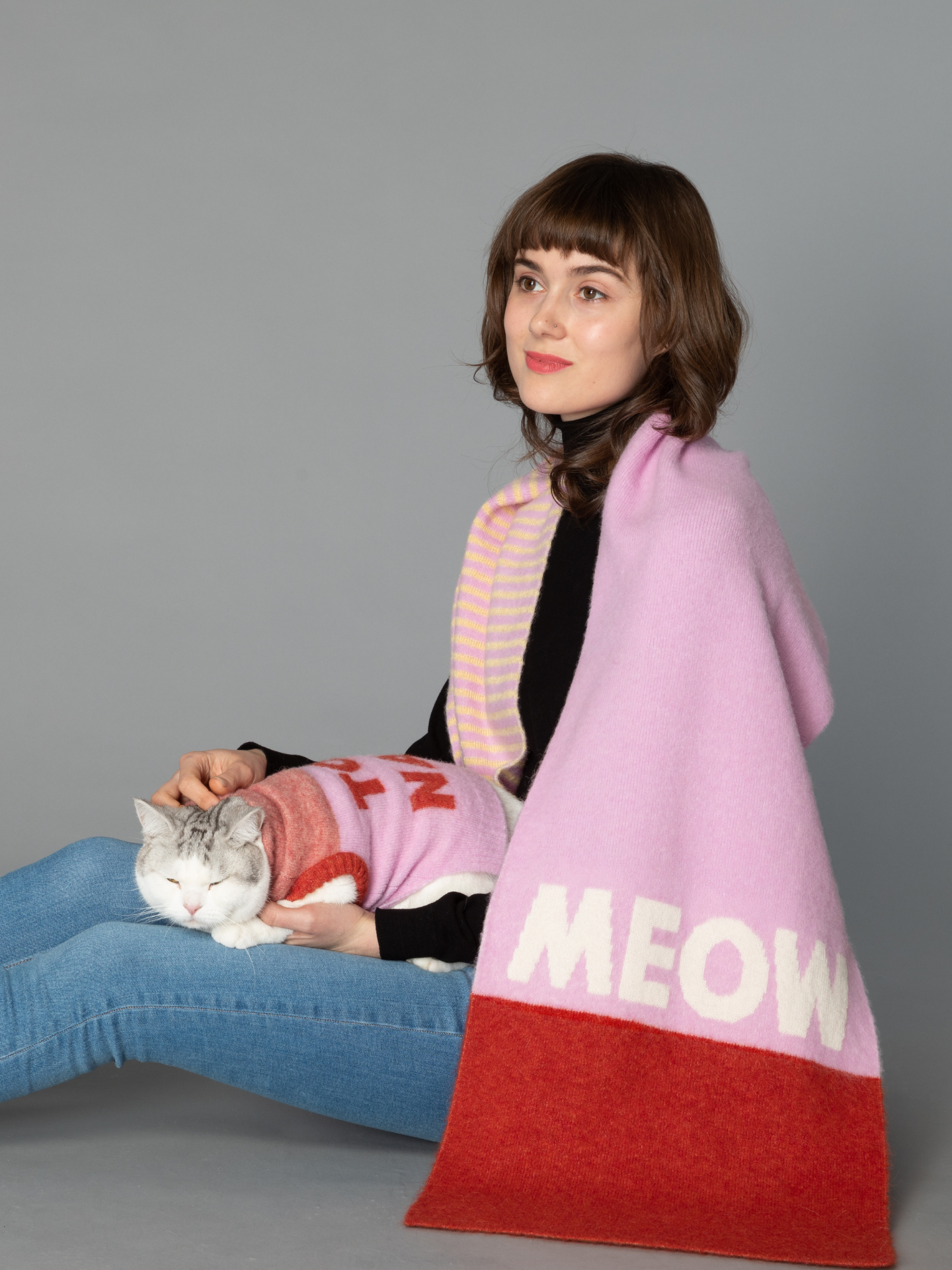 CAT-Sophy Series "MEOW" Theme Alpaca & Mohair Scarf for Human