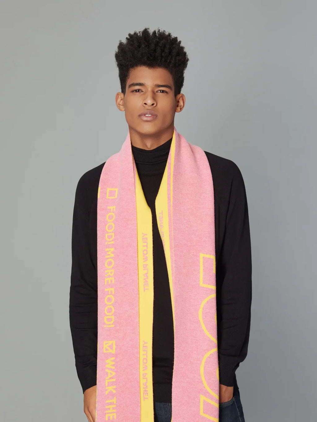 DOG-Sophy Series "WOOF" Theme Wool Reversible Two-Tone Scarf for Human - Yellow Planet