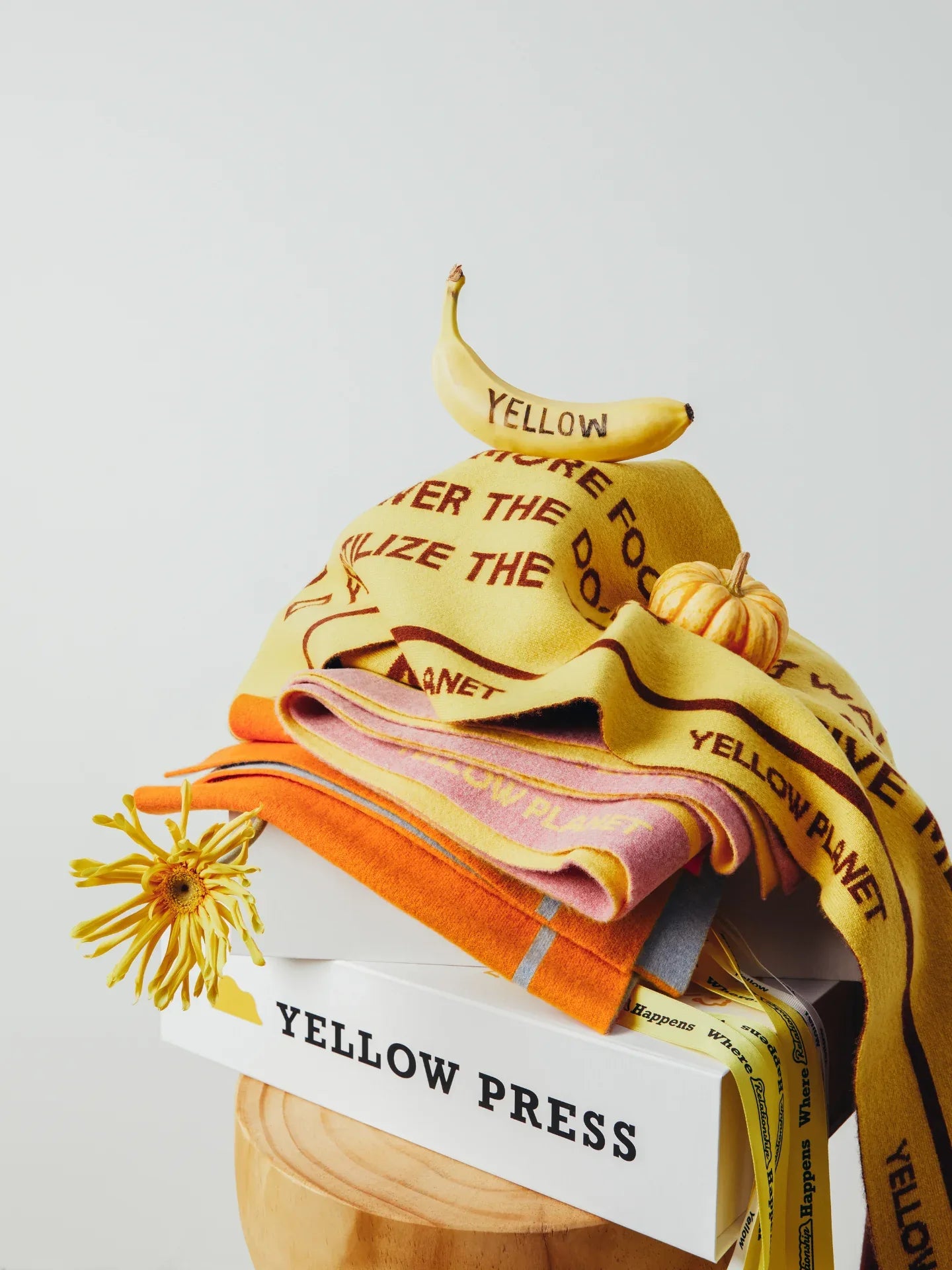 DOG-Sophy Series "WOOF" Theme Wool Reversible Two-Tone Scarf for Human - Yellow Planet