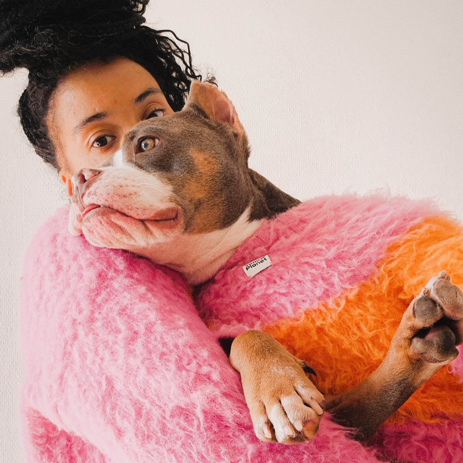 Fuwa Fuwa Series - Artistic Color Block Brushed Sweater[Human Edition] Sunset Glow (Pink-Orange Mix) F