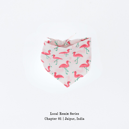 Yellow Planet® Local Remix Triangle Bandana – Hand Block Printed Cotton for Pets & Owners | Limited Edition Emerald-Toed Flamingo