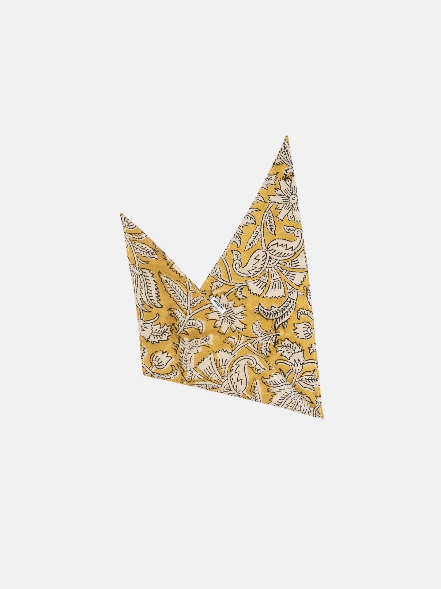 autumn-ease  Block print Indian cotton bandana folded into a triangle on a white background