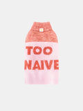 Main studio shot of the "Too Naive" Pink and Coral Red alpaca wool pet knit vest on a white background- Yellow Planet