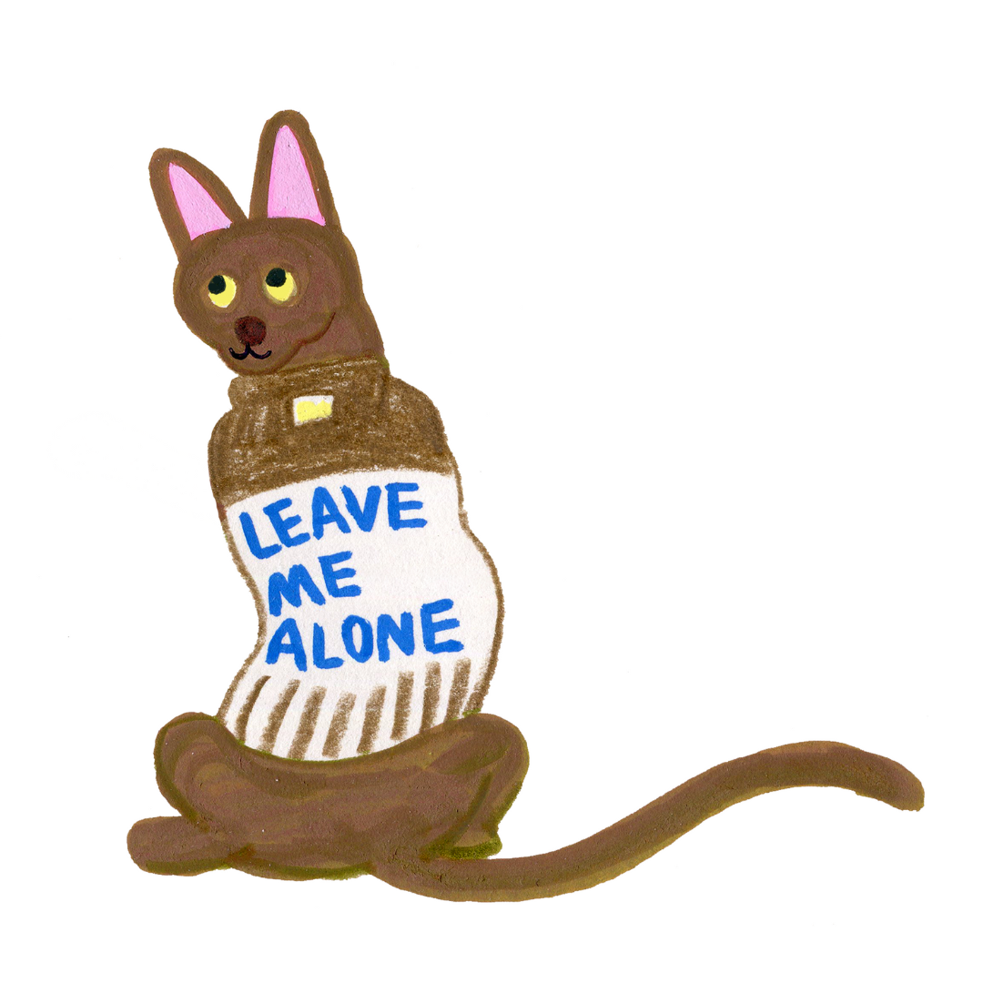 Art illustration of a cat wearing the Leave Me Alone — Beige Gray alpaca wool knit vest from the Cat-Sophy Series. A soft, minimal artwork expressing calm winter coziness and feline charm, created by Yellow Planet.