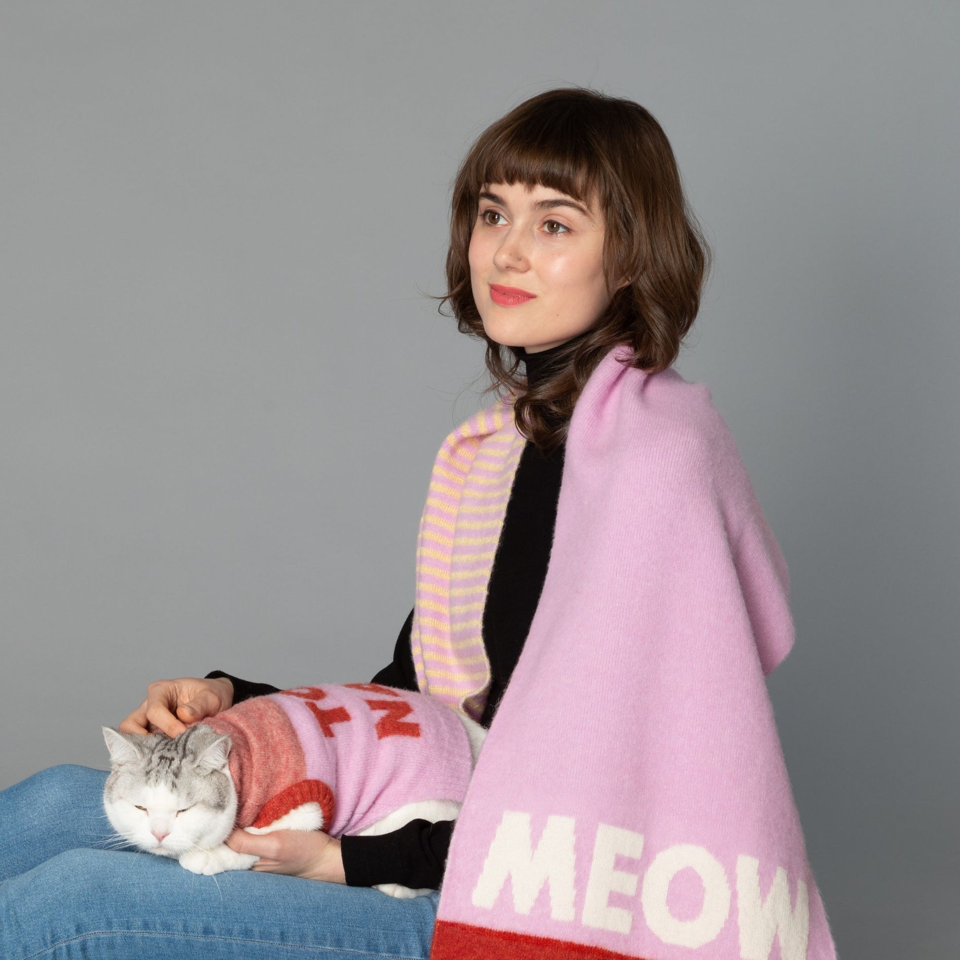 CAT-Sophy Series "MEOW" Theme Alpaca & Mohair Scarf for Human