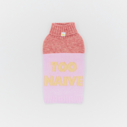 Back view of the Cat-Sophy “Too Naive” alpaca wool pet knit vest in Pink / Butter Yellow, ultra-light and soft.