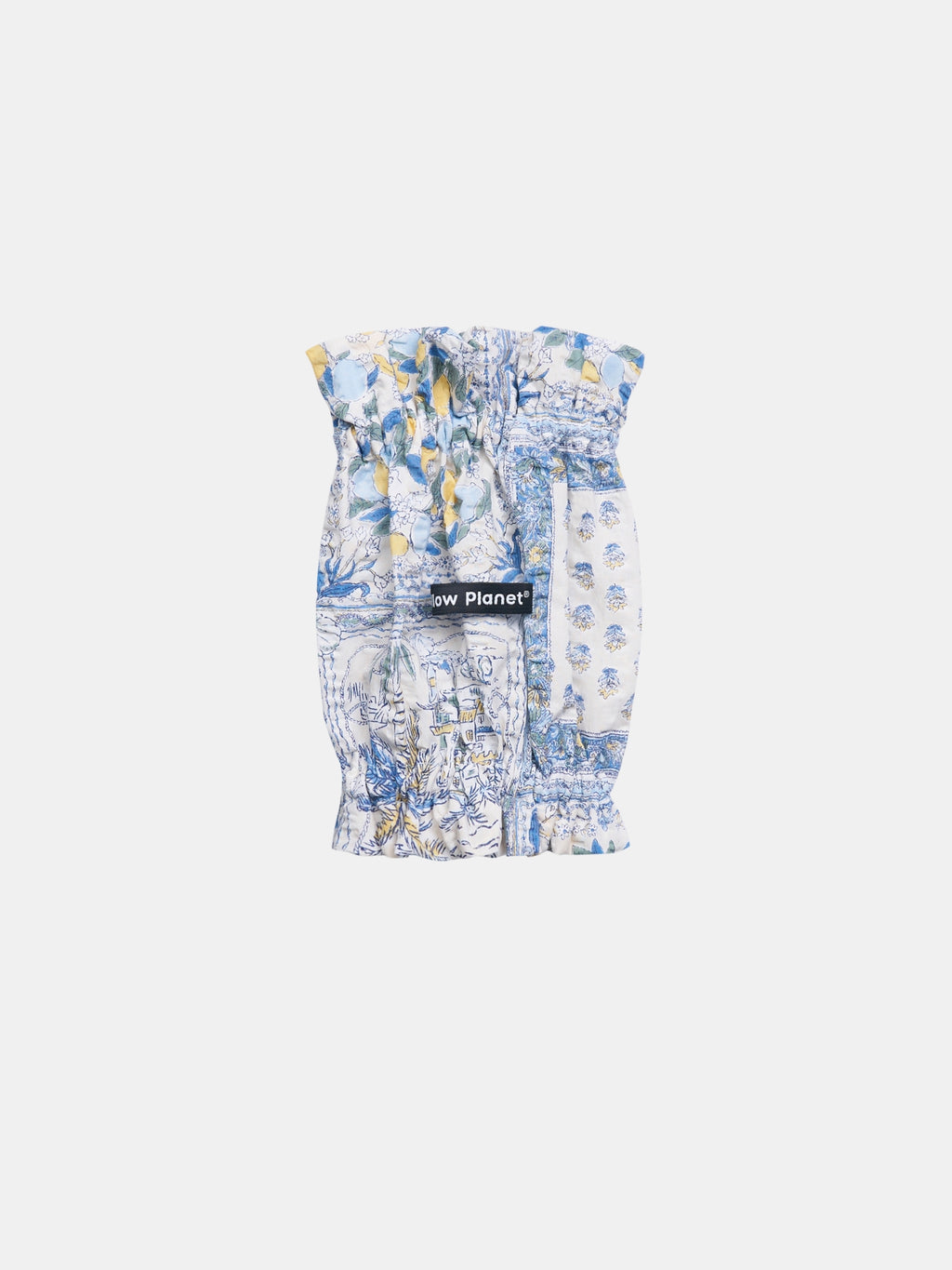 Colorful Daily Nature's Verse Gentle Wave dog ear snood in the Amalfi print, crafted from lightweight crinkled cotton.