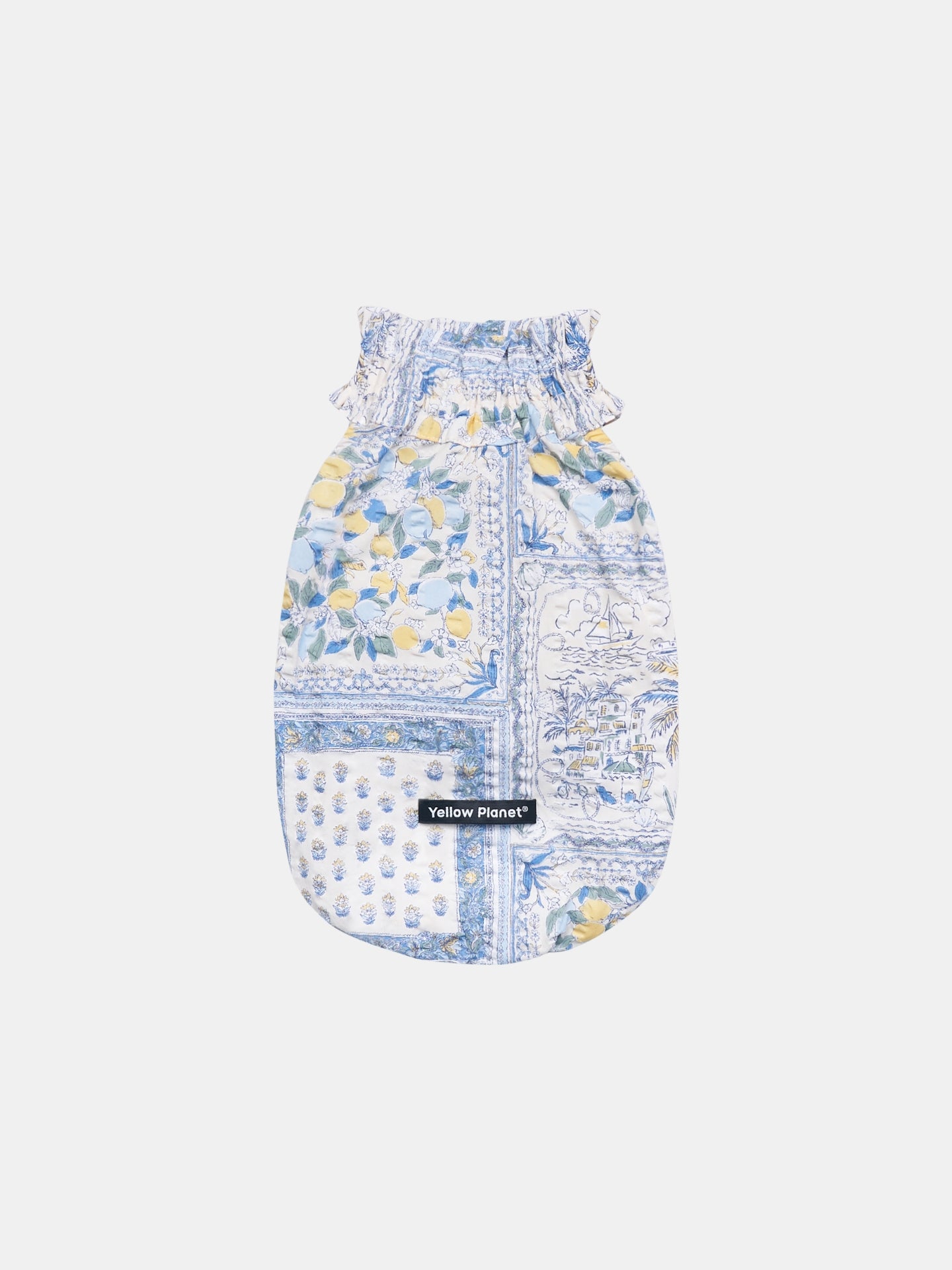 Colorful Daily Nature's Verse Gentle Wave dog tank in the Amalfi print, crafted from lightweight crinkled cotton.
