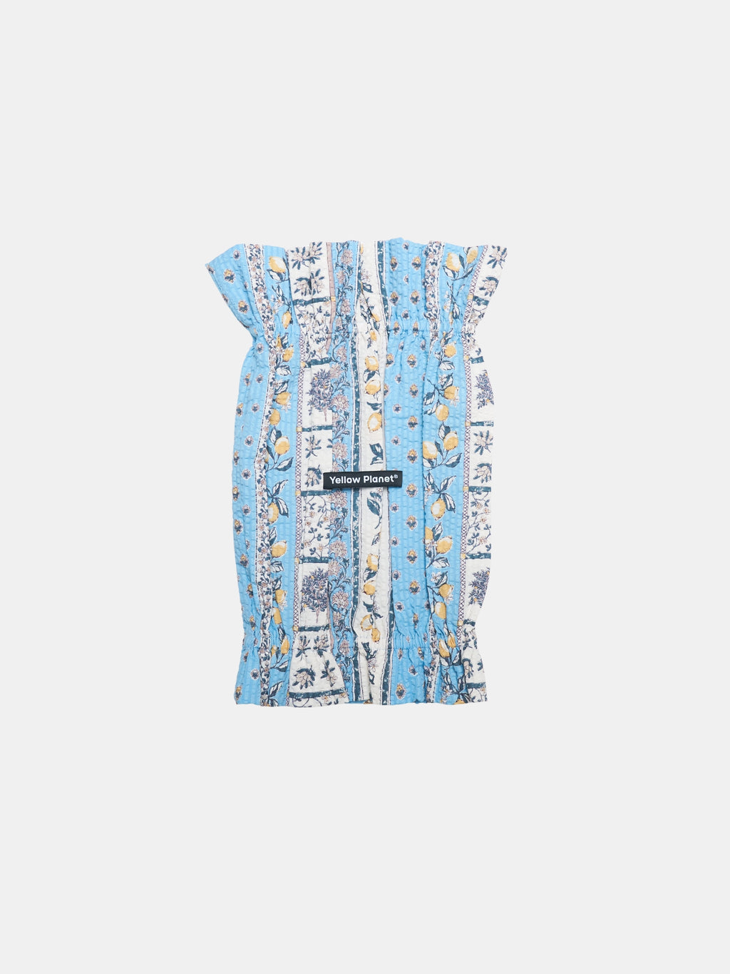 Product detail of the Colorful Daily Nature's Verse Gentle Wave Snood in Limoncello, made from soft cotton crinkled printed fabric.