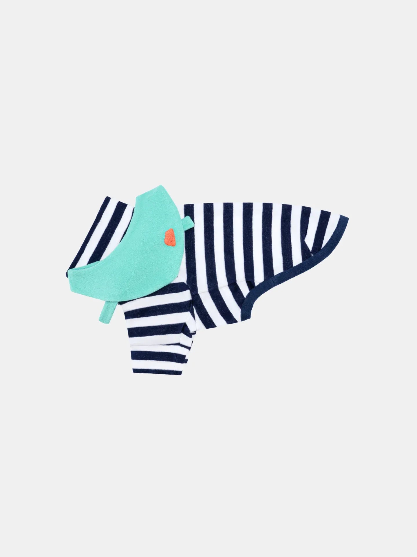 Navy white Stripe Mint Colorful Daily Series yarn dyed pet stripe outfit with matching bandana, flat lay on white background