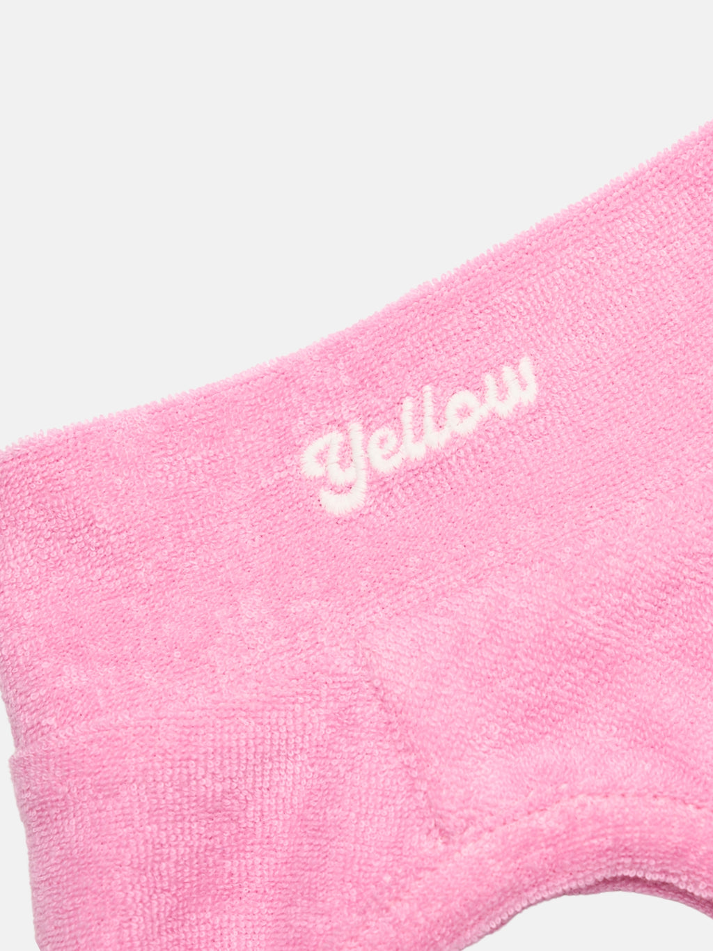 Close-up of the Pink soft terry fabric and Yellow logo detail on the Colorful Daily Soft Terry Tank.