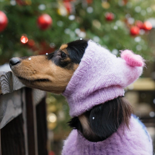 Pawsome Granny Gang Series Handcraft Fashion "MOCHI BONBON" Wool Knit Beanie Lavender Beanie + Pink Bow