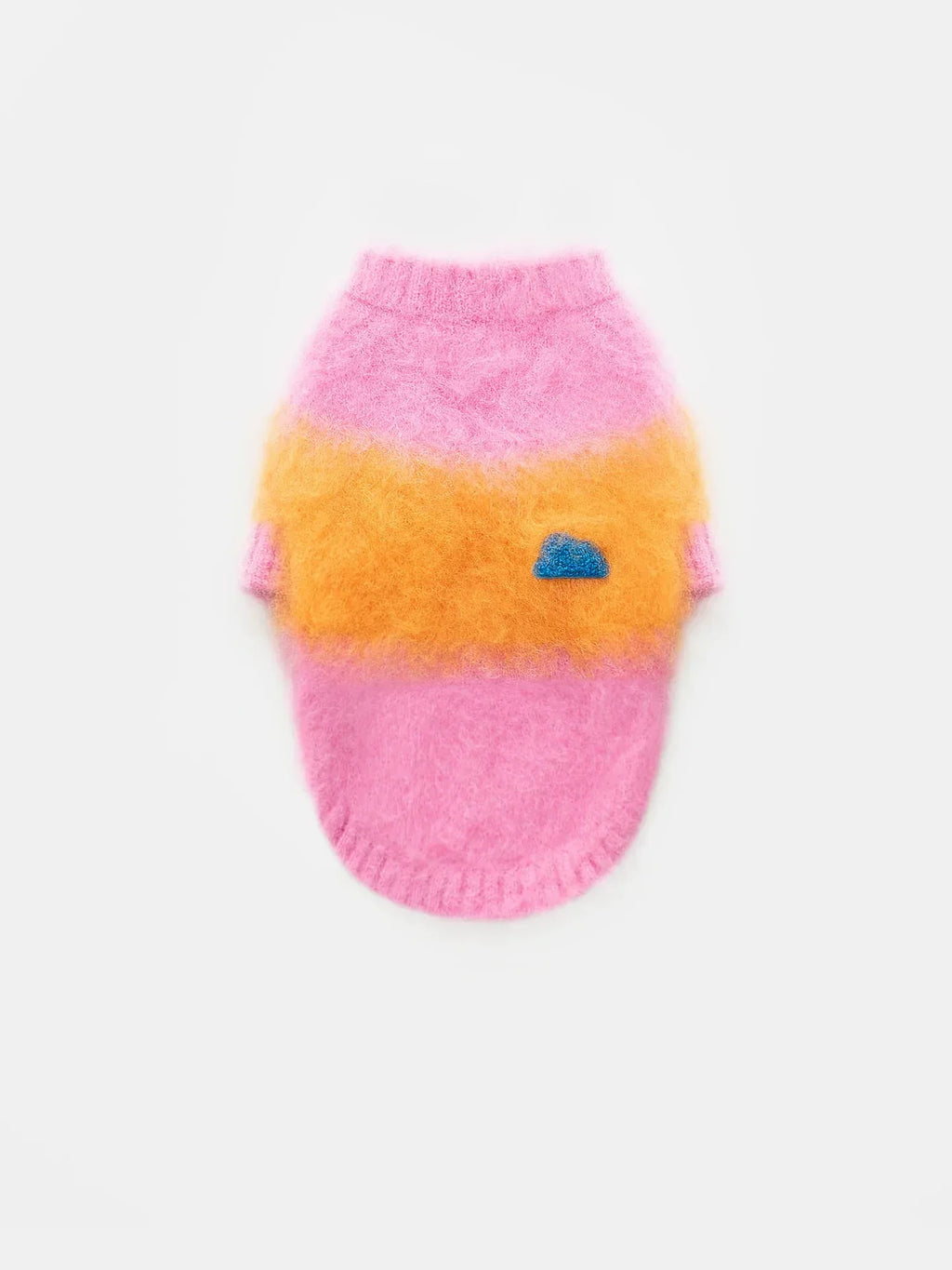 Main studio shot of the Pink-Orange Fuwa Fuwa artistic color block brushed pet sweater on a clean background.