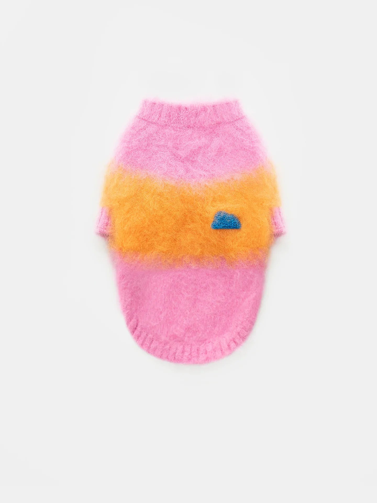 Main studio shot of the Pink-Orange Fuwa Fuwa artistic color block brushed pet sweater on a clean background.