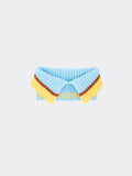Main product view of the Light Blue Merino wool fashion collar with a folded polo-style neckline and yellow trim.