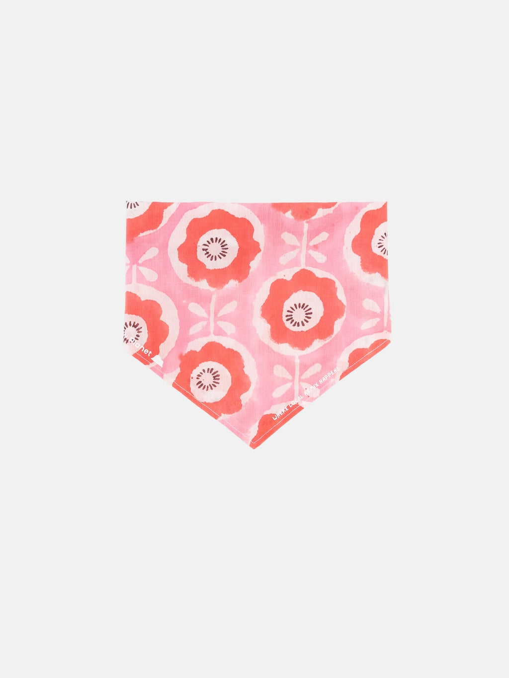 Doodled Poppy block print Indian cotton bandana shown unfolded on a white background
