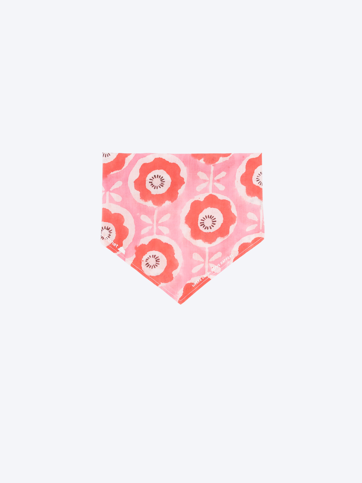 Doodled Poppy block print Indian cotton bandana shown unfolded on a white background