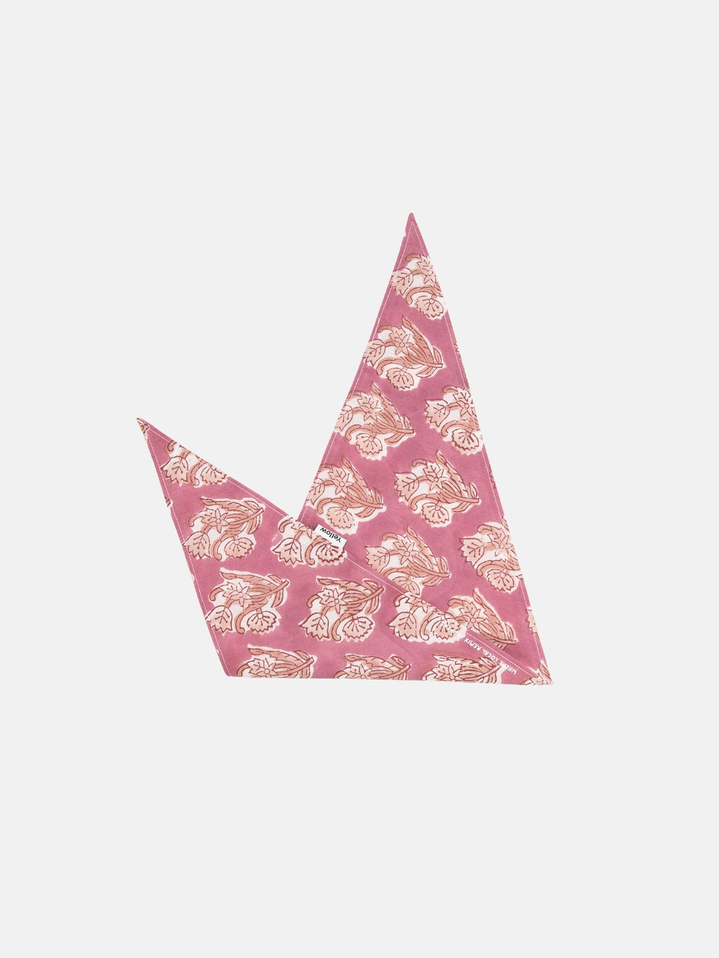 Plum Tree block print Indian cotton bandana folded into a triangle on a white background