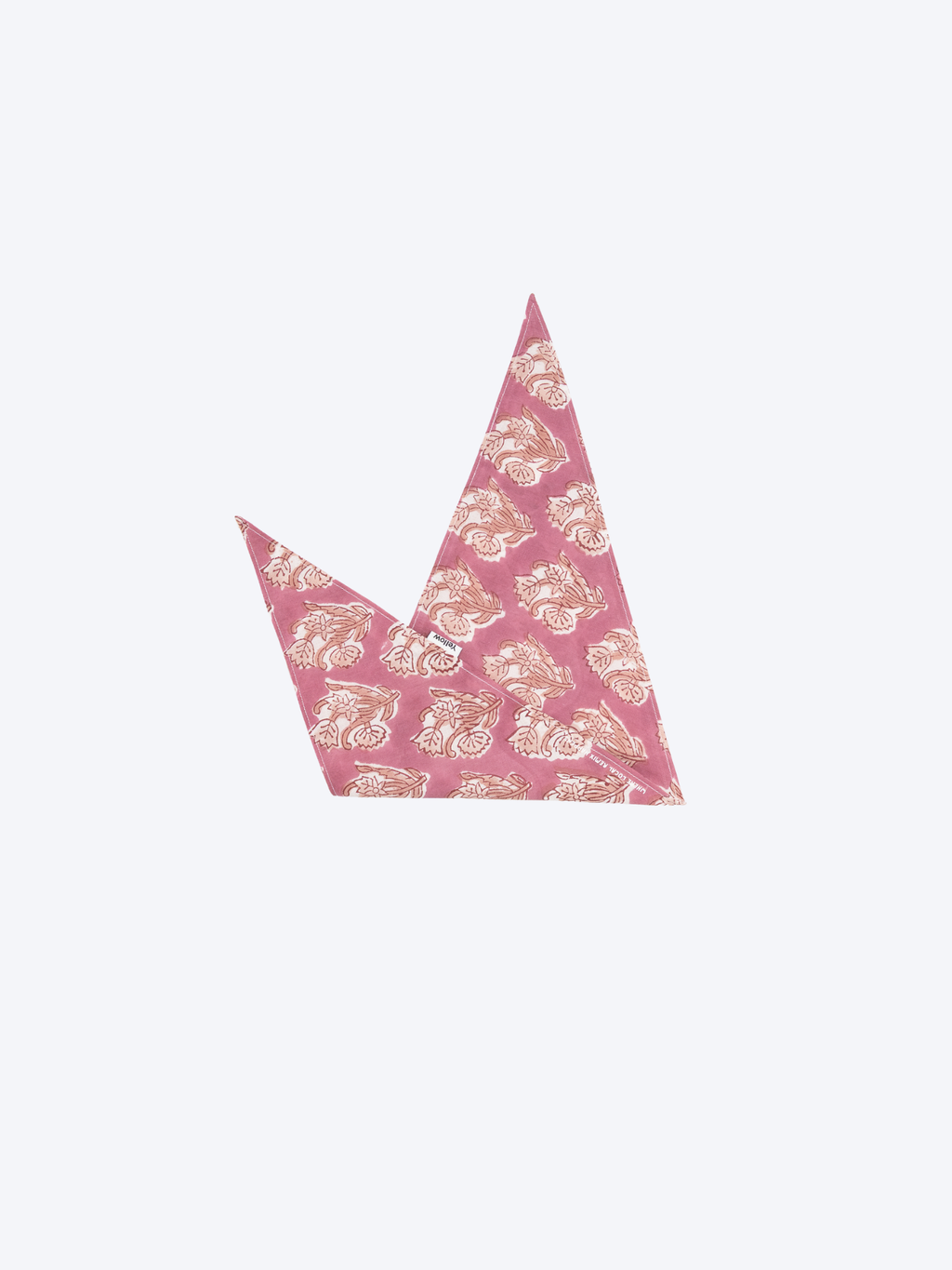 Plum Tree block print Indian cotton bandana folded into a triangle on a white background