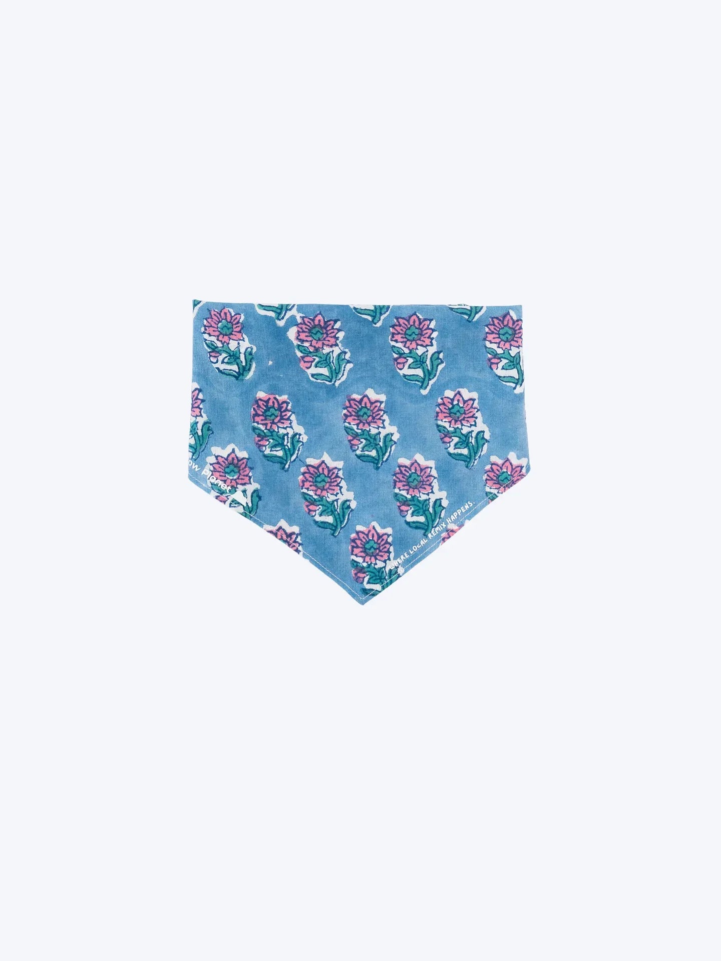 Local Remix Series Block Print Indian Cotton Bandana in Blue Buti pattern flat lay on white background