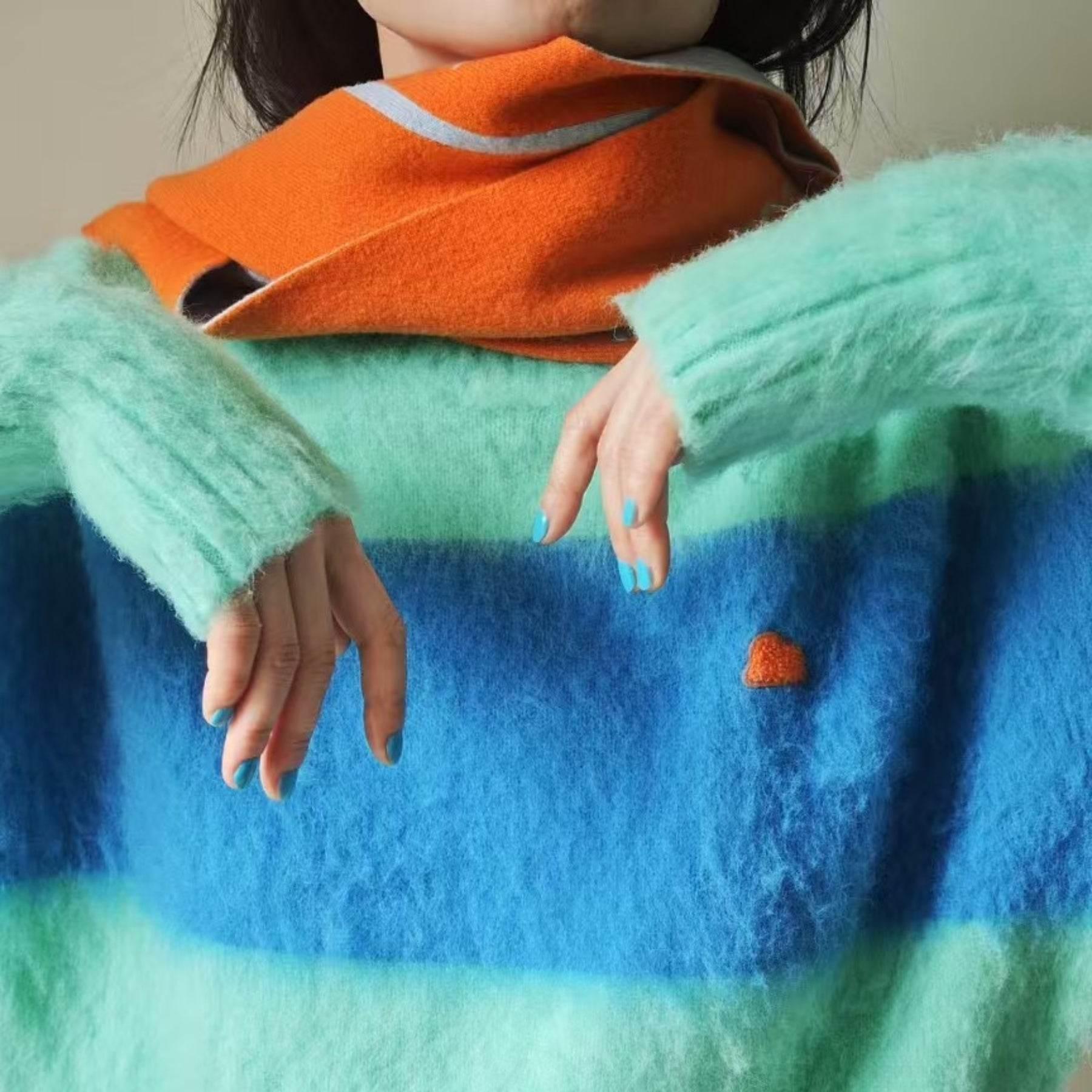 Fuwa Fuwa Series - Artistic Color Block Brushed Sweater[Human Edition] - Yellow Planet