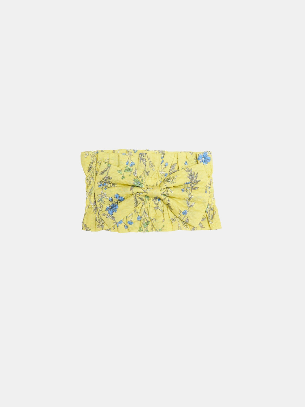 Back view of the Nature's Verse Bow Neckpiece in Forest Yellow, showing its gathered elastic structure.