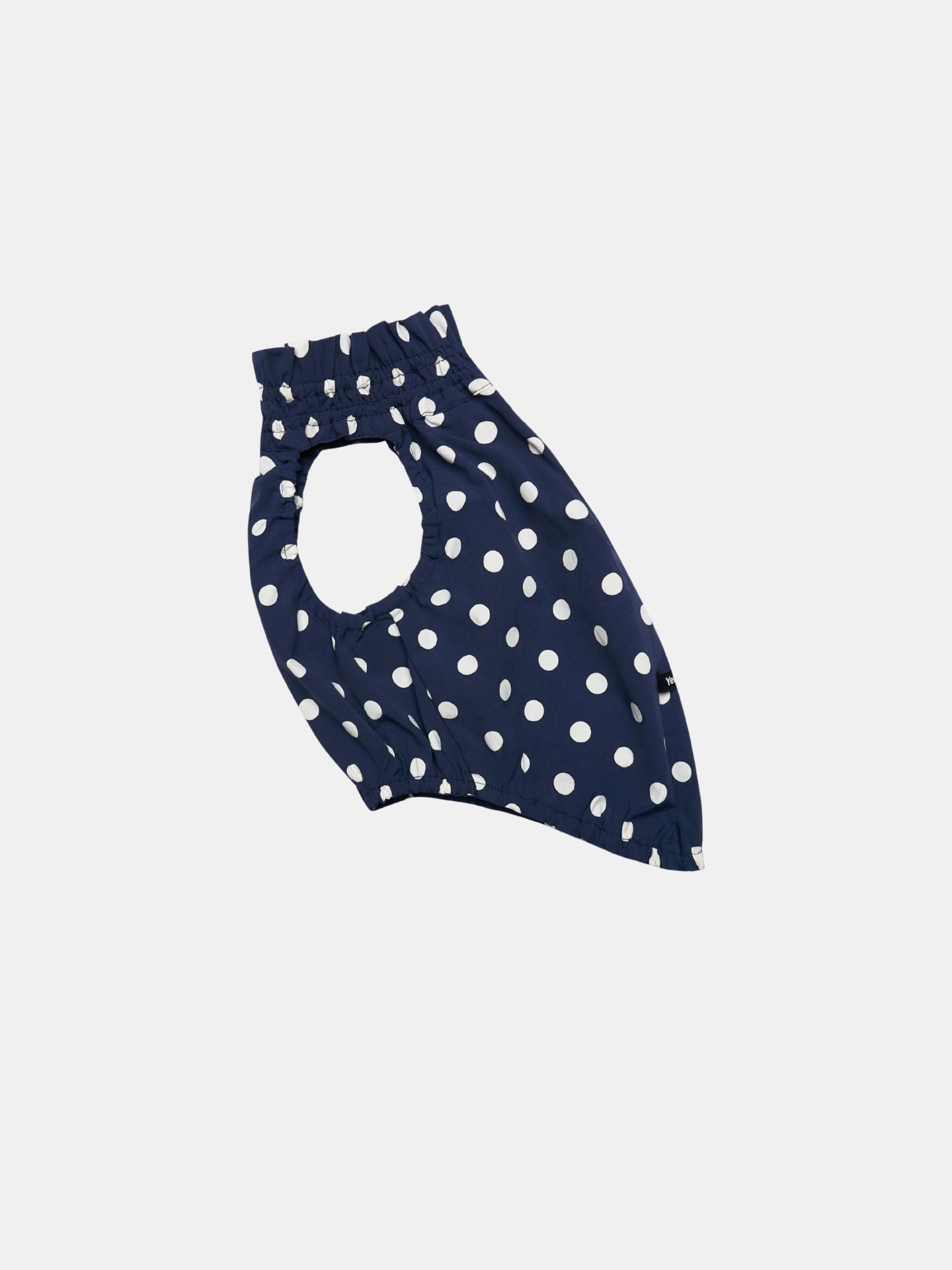 Side view of the Oasis Polka Dot UV Cooling Pet Tank in Navy, showing the lightweight silhouette and retro polka dot design.