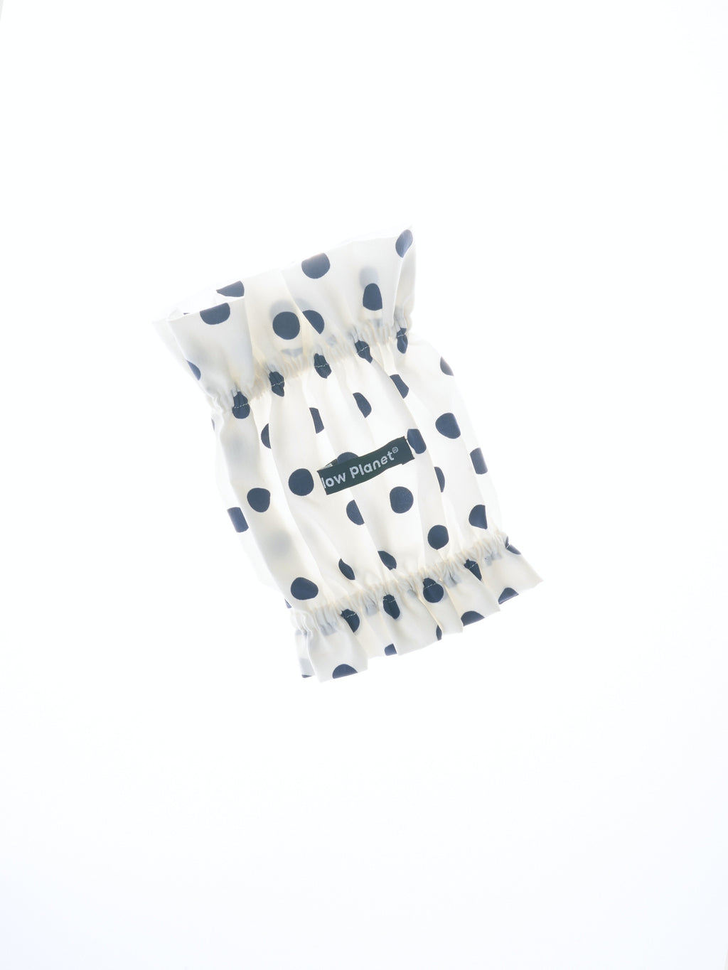 Detail of the Oasis White polka dot dog ear snood, showing its softly rounded shape and secure fit for long-eared dogs.