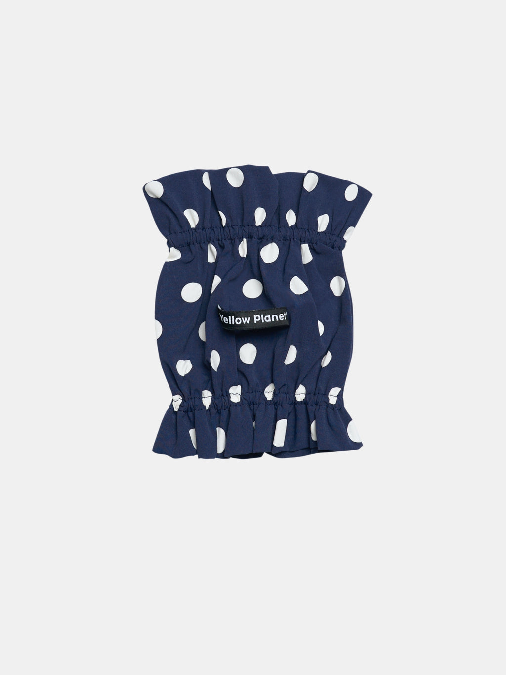 Oasis Polka Dot UV Cooling Dog Ear Snood in Navy and soft gathered edges.
