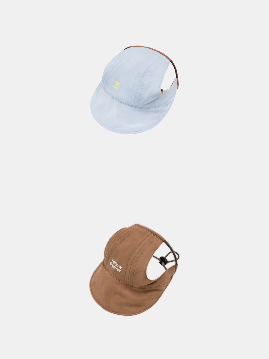 Oasis 3-in-1 reversible lightweight dog cap in light blue and light brown on white background