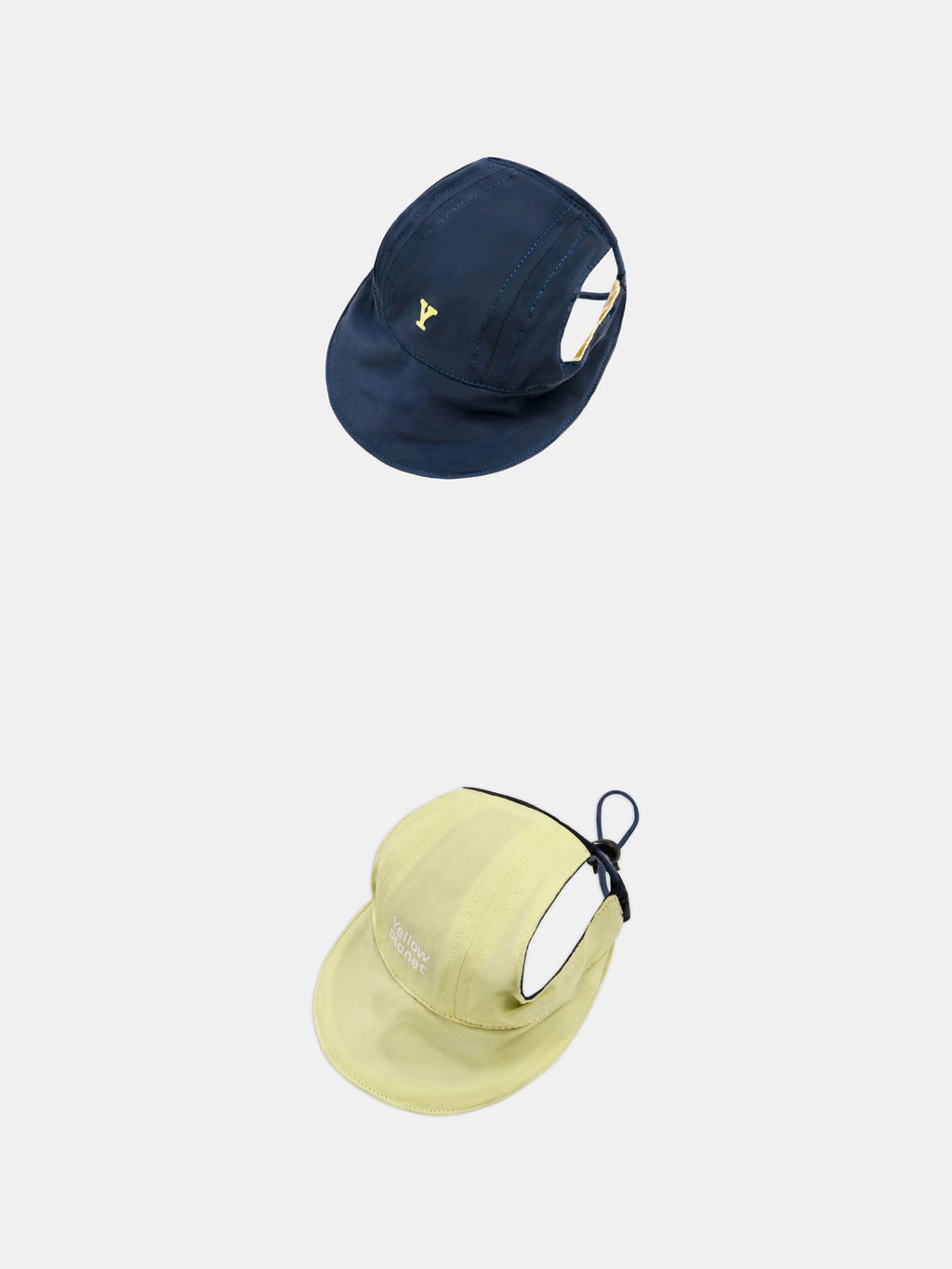 Oasis 3-in-1 reversible lightweight dog cap in butter yellow and navy on white background