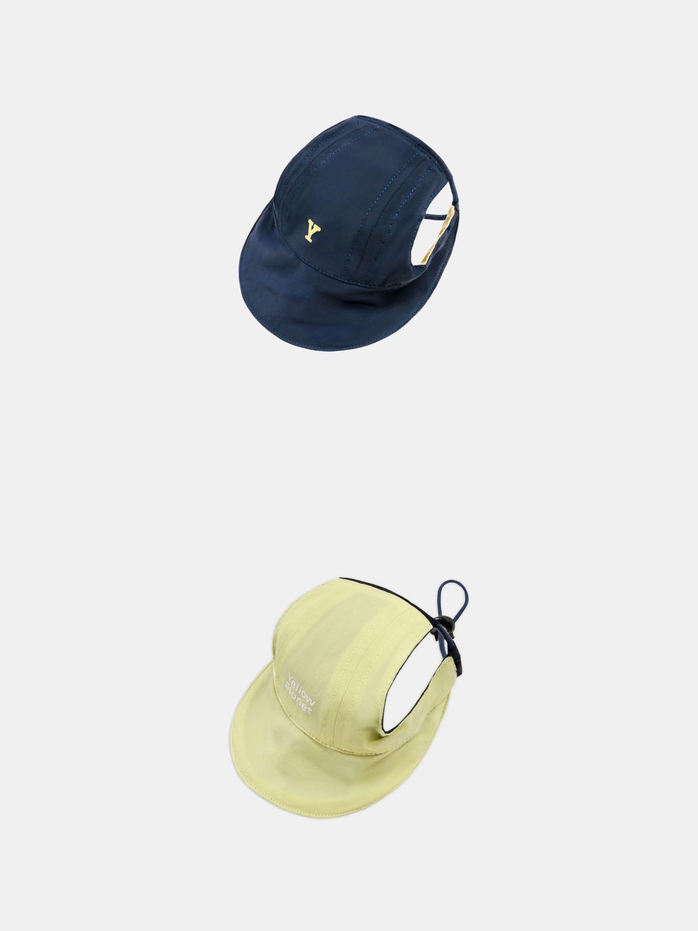 Oasis 3-in-1 reversible lightweight dog cap in butter yellow and navy on white background