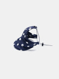 Side view of the Oasis Series Polka Dot UV Pet Cap in Navy with an adjustable brim and reflective elastic cord.