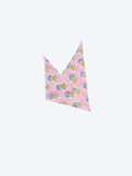 Pink block print Indian cotton bandana folded into a triangle on a white background