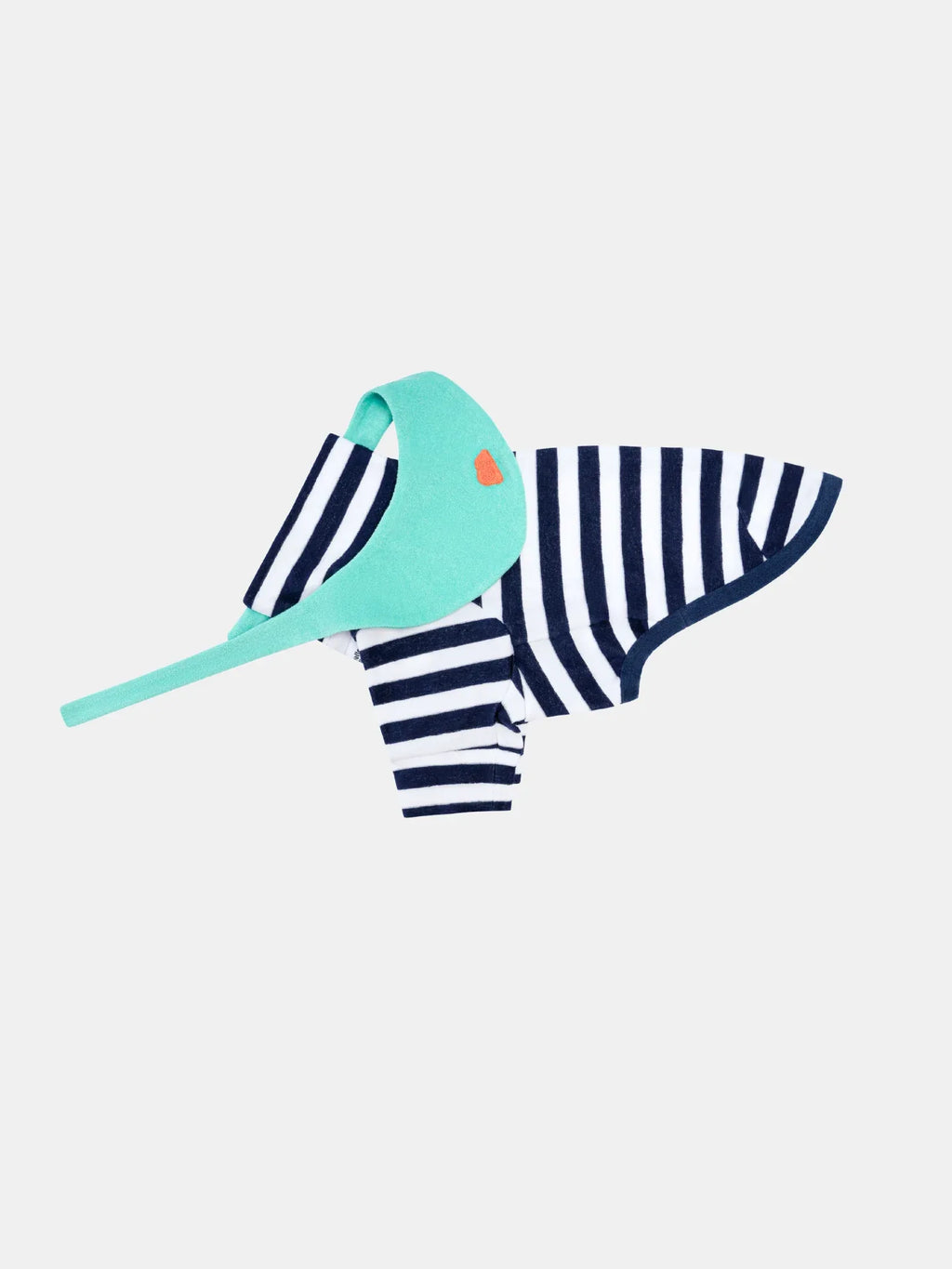 Navy white stripe yarn dyed pet outfit with mint bandana overlapping, flat lay on white background