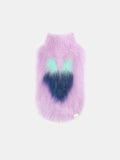 Main studio product shot of the Night Grape fruits brushed knit pet vest featuring a fuzzy purple grape graphic.