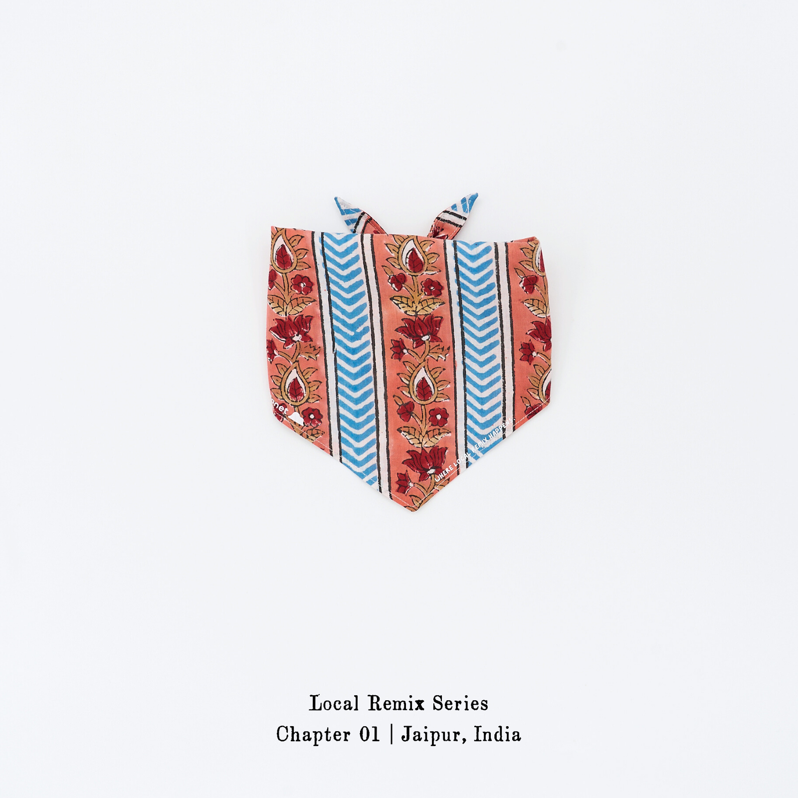 Yellow Planet® Local Remix Triangle Bandana Vol. 2 in Coral_Bloom_Path, hand block printed cotton from Jaipur, product image on white background.