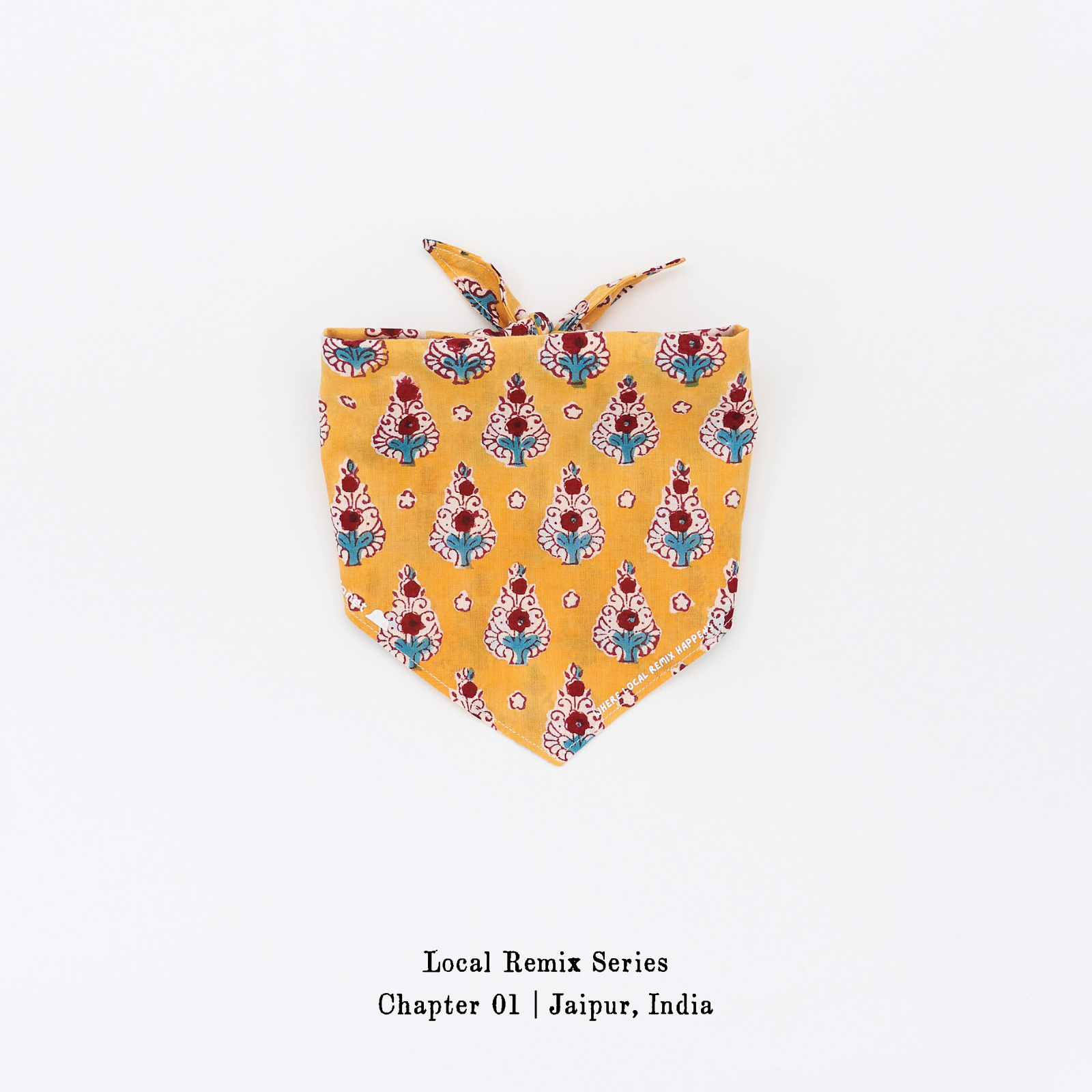 Yellow Planet® Local Remix Triangle Bandana Vol. 2 in Mughal_Grace, hand block printed cotton from Jaipur, product image on white background.