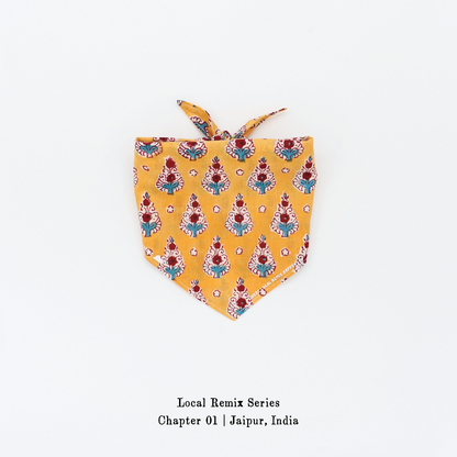 Yellow Planet® Local Remix Triangle Bandana Vol. 2 in Mughal_Grace, hand block printed cotton from Jaipur, product image on white background.