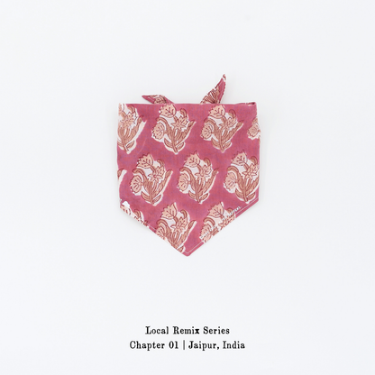 Yellow Planet® Local Remix Triangle Bandana Vol. 2 in Plum_Tree, hand block printed cotton from Jaipur, product image on white background.